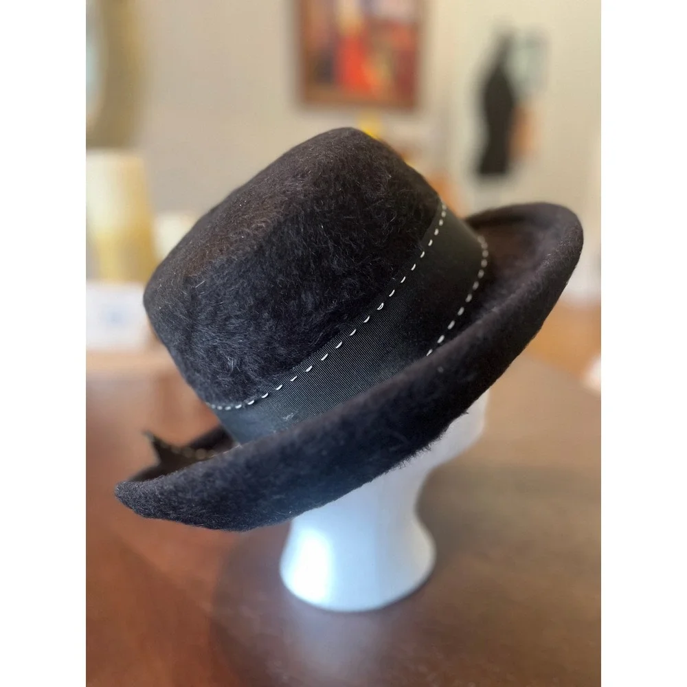 Vintage Merrimac Black Wool Felt Derby Hat Merri Soie Bowler Cap With Box 1950s